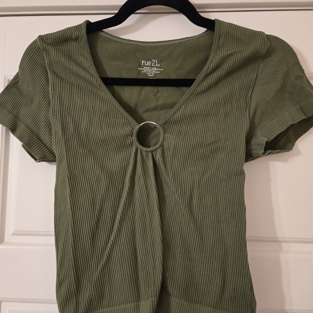 Rue21 Olive Green Ribbed Women Top